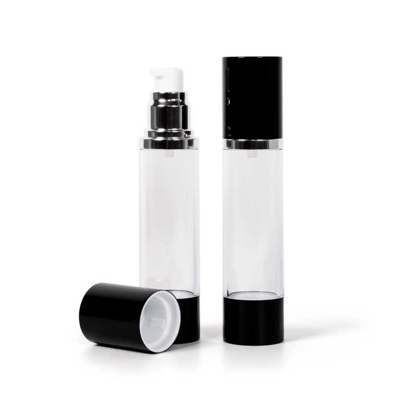 Flacon airless transparent avec bouchon noir 50 ml