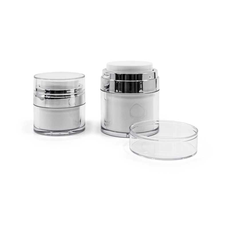 Pot airless, blanc, bordure argentée, 50 ml
