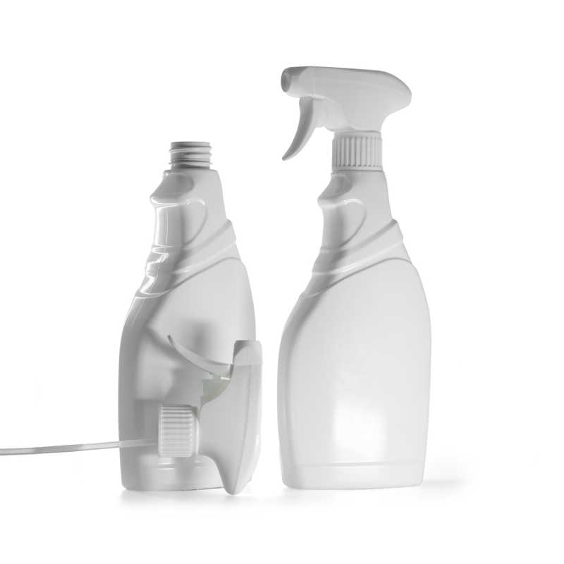 Bouteille de détergent blanche en plastique, vaporisateur à gâchette blanc, 500 ml