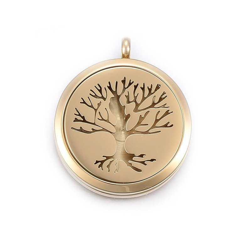 Pendentif diffuseur, acier chirurgical, arbre de vie, or