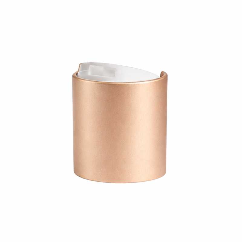 Bouchon disc top, bague en aluminium + PP, or rose mat, centre blanc, 24/410