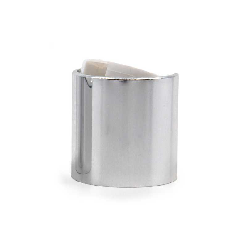 Couvercle à rabat en plastique argenté brillant, couvercle blanc, 24/410