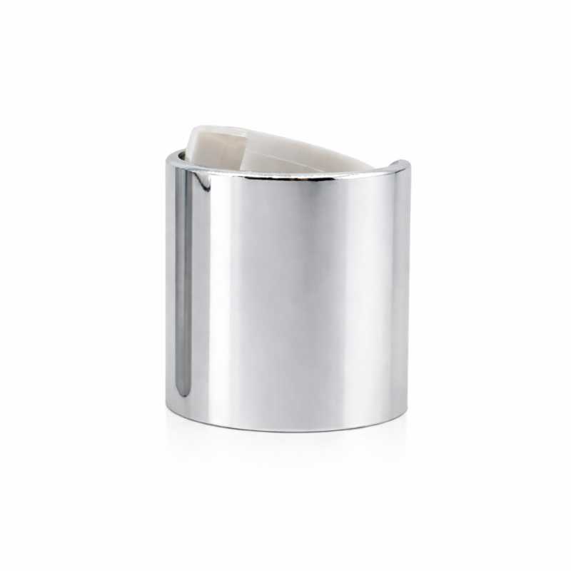 Bouchon disc-top, aluminium + plastique, argenté, centre blanc, 24/410