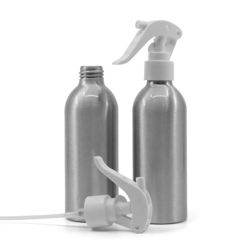 Bouteille en aluminium, vaporisateur à gâchette blanc, 200 ml