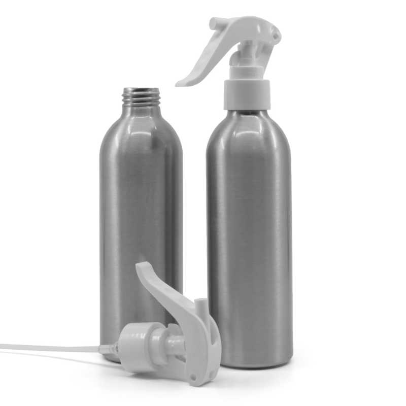 Bouteille en aluminium, vaporisateur à gâchette blanc, 225 ml