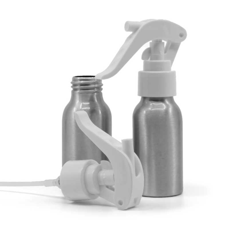 Flacon en aluminium, vaporisateur à gâchette blanc, 50 ml