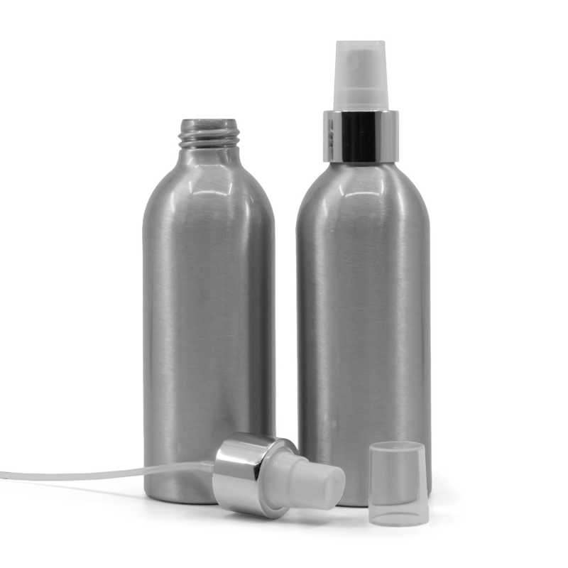 Flacon en aluminium, spray blanc avec col argenté brillant, 200 ml