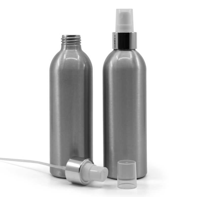 Bouteille en aluminium, spray blanc avec col argenté brillant, 225 ml