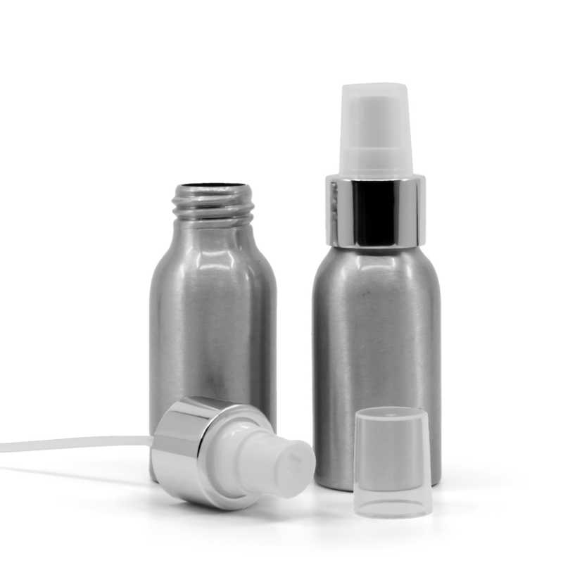 Flacon en aluminium, spray blanc avec col argenté brillant, 50 ml