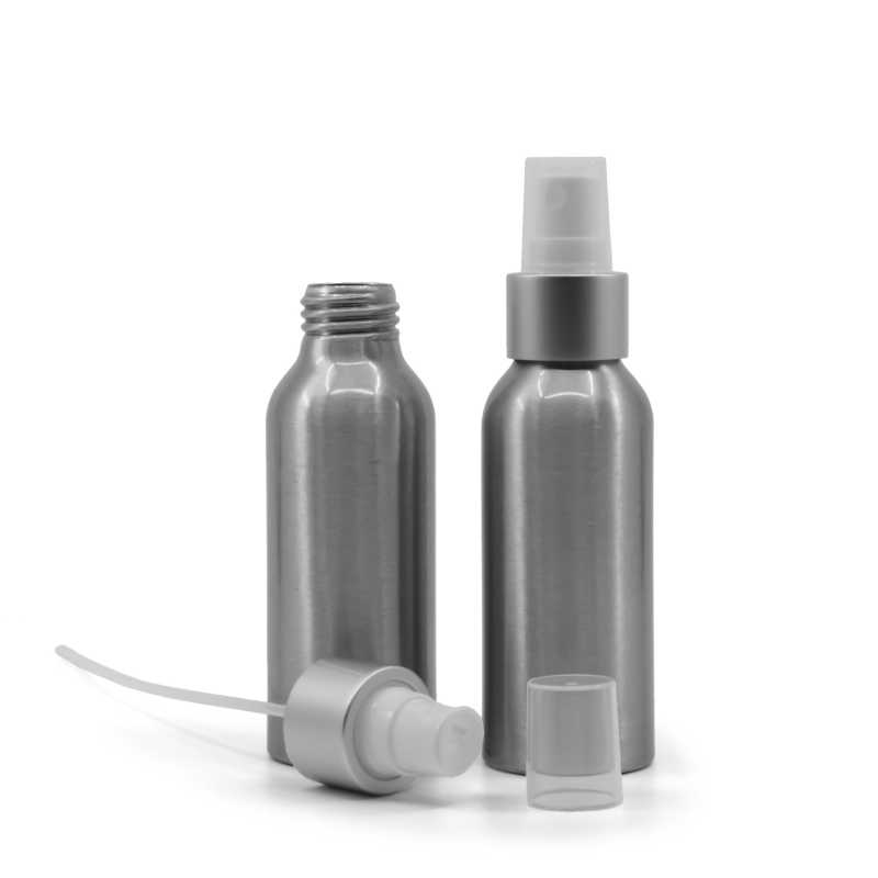 Bouteille en aluminium, spray blanc avec col en argent mat, 100 ml