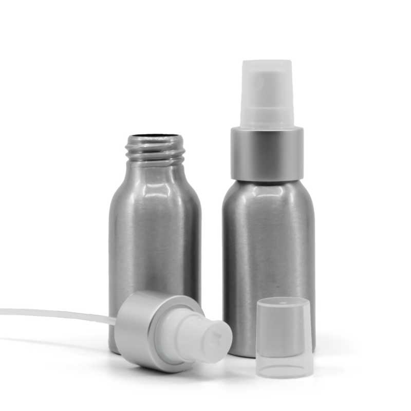 Flacon en aluminium, spray blanc argenté mat, 50 ml
