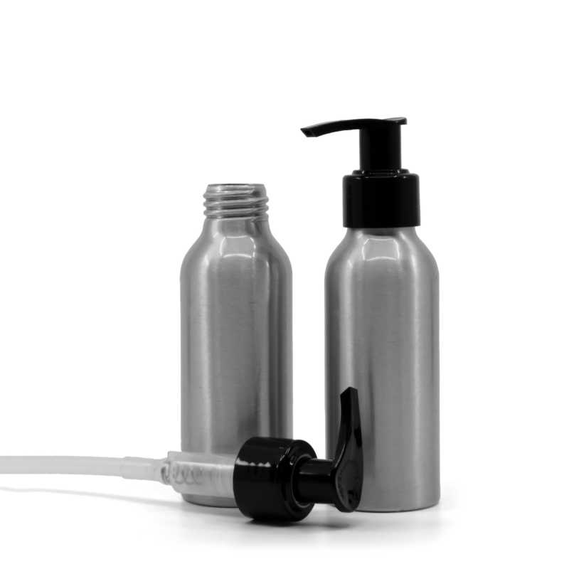 Flacon en aluminium, pompe noire, 100 ml