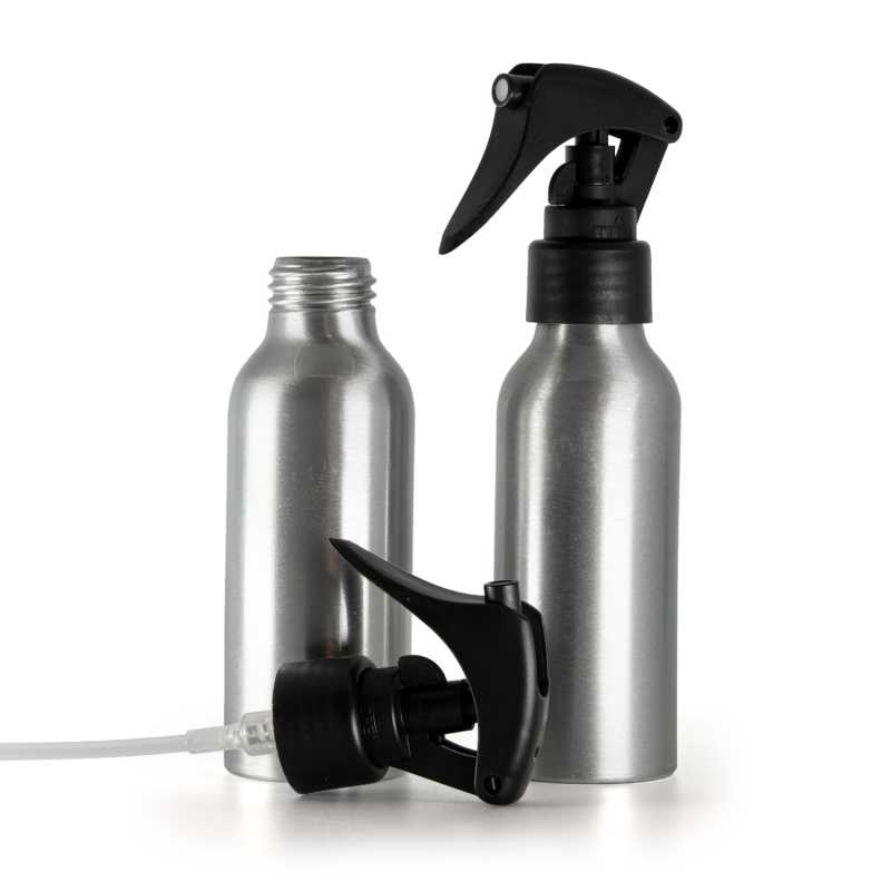 Flacon en aluminium, mini-vaporisateur à gâchette, noir mat, col lisse, 100 ml