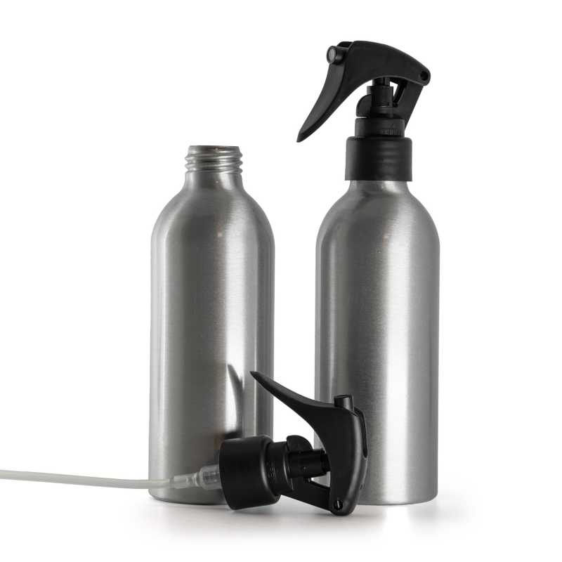 Bouteille en aluminium, mini vaporisateur à gâchette, noir mat, col lisse, 200 ml