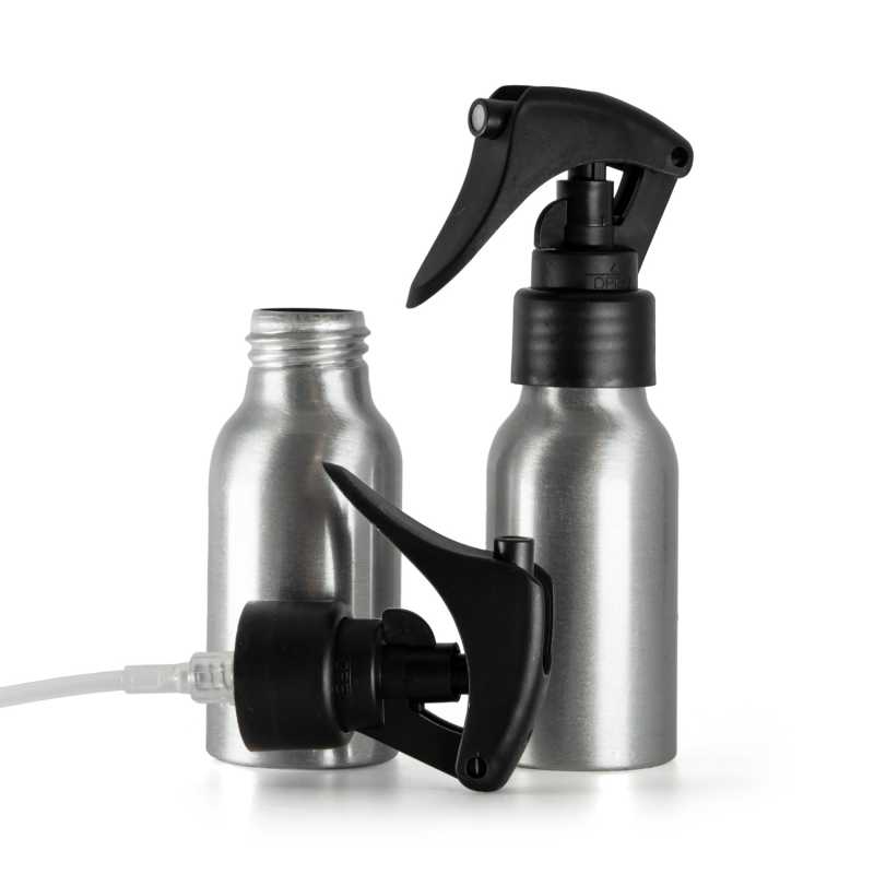 Flacon en aluminium, mini-vaporisateur à gâchette, noir mat, col lisse, 50 ml