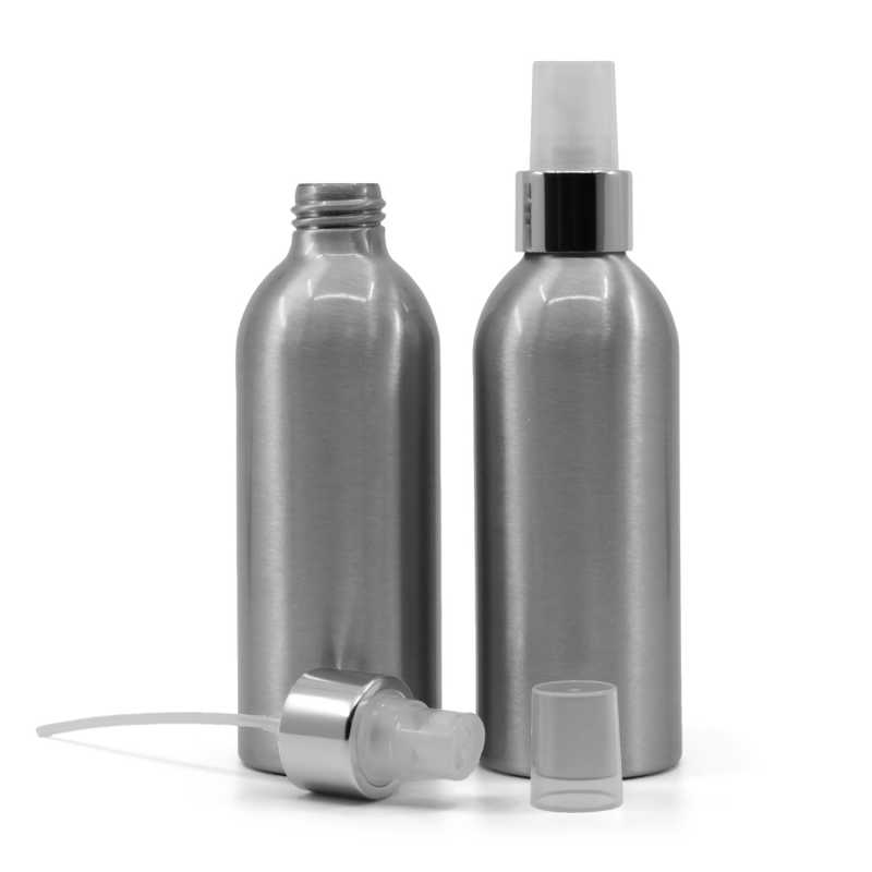 Bouteille en aluminium, spray transparent avec col argenté brillant, 200 ml