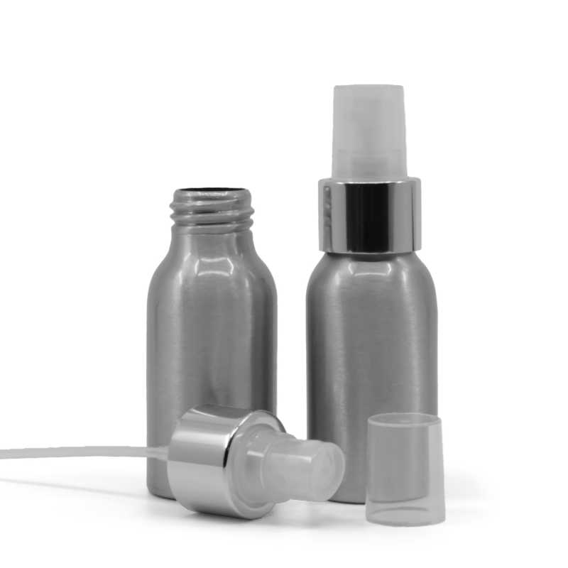 Flacon en aluminium, spray transparent avec col argenté brillant, 50 ml