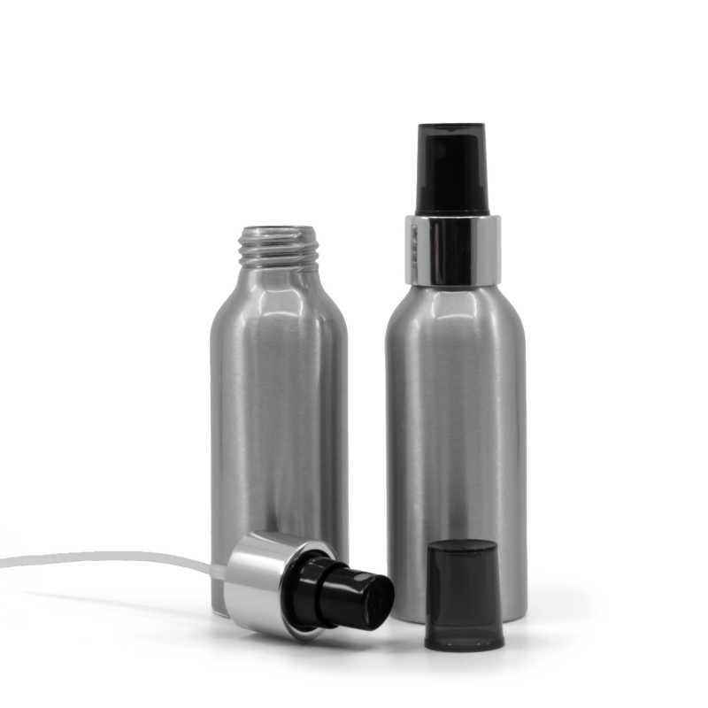 Bouteille en aluminium, spray noir avec col argenté brillant, 100 ml