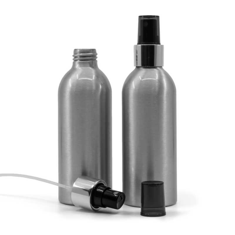 Bouteille en aluminium, spray noir avec col argenté brillant, 200 ml