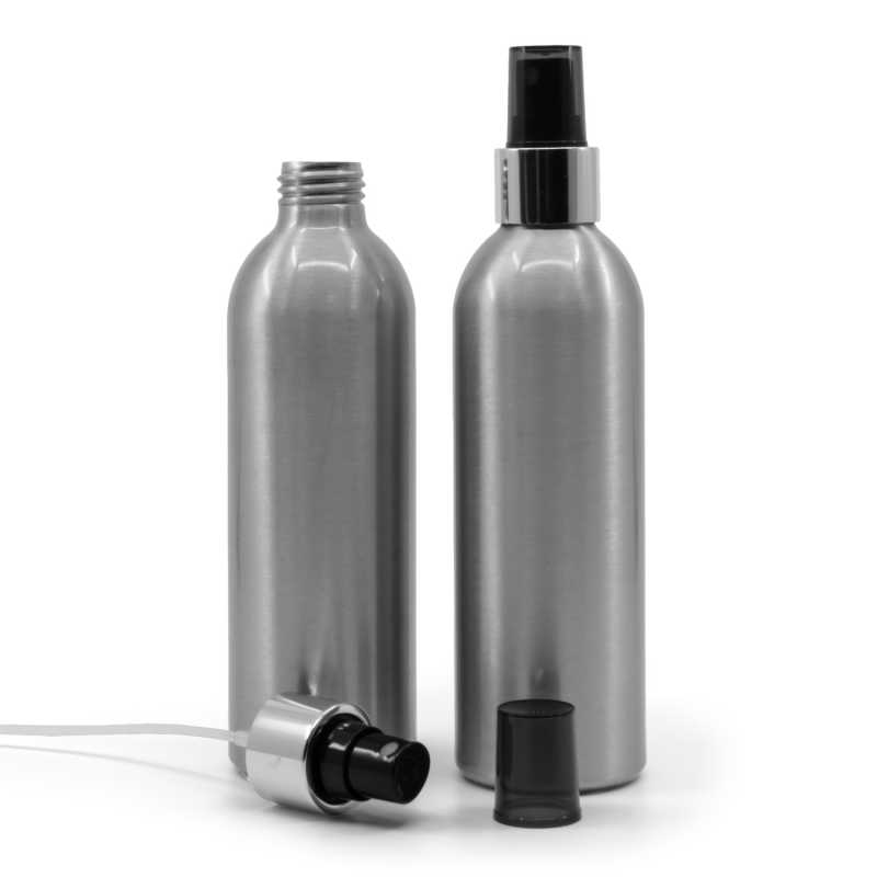 Bouteille en aluminium, spray noir avec col argenté brillant, 225 ml