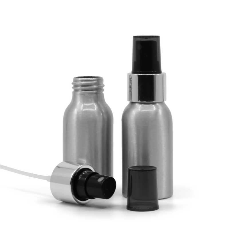 Bouteille en aluminium, spray noir avec col argenté brillant, 50 ml