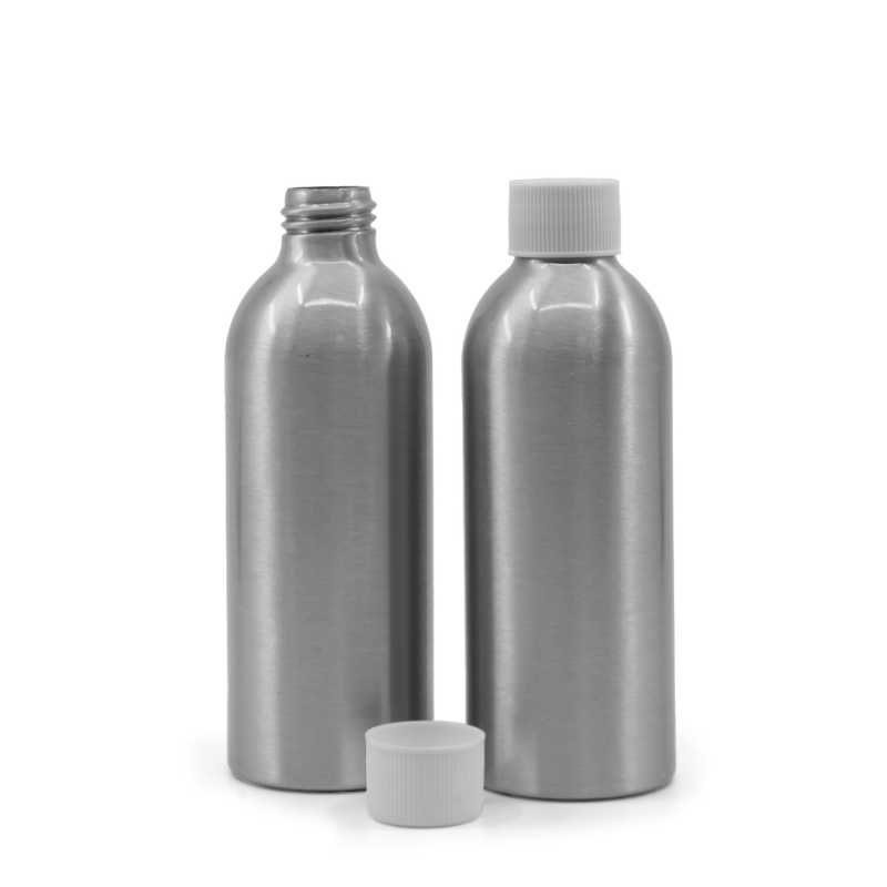 Bouteille en aluminium avec bouchon en plastique blanc, 200 ml