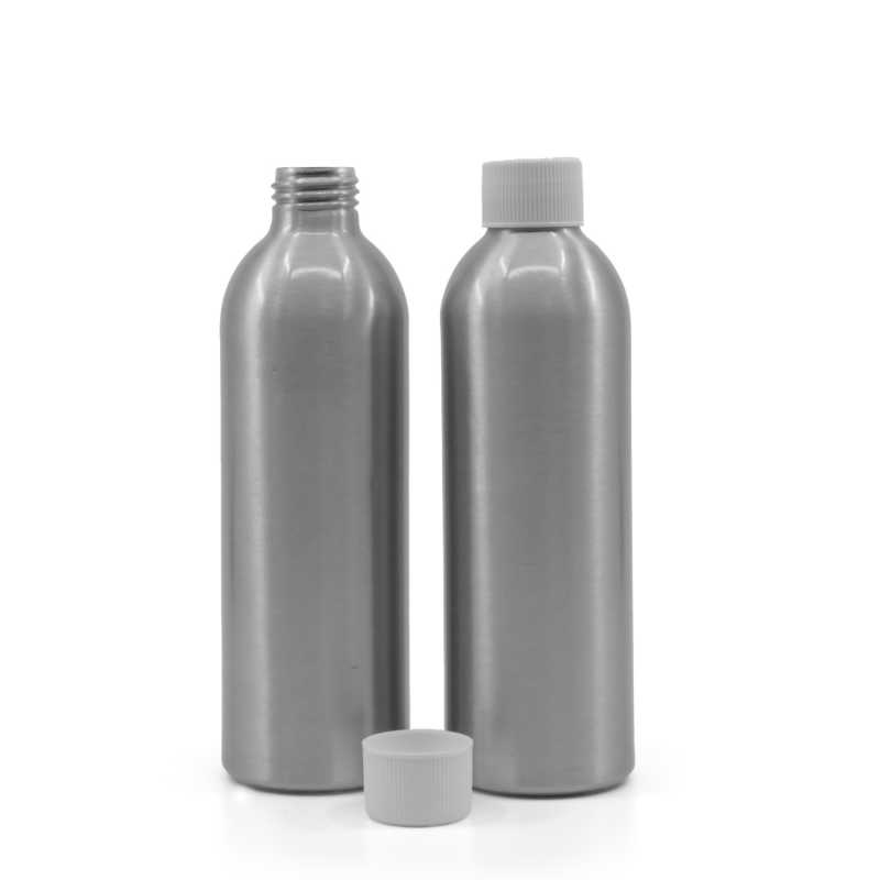 Bouteille en aluminium avec bouchon en plastique blanc, 225 ml