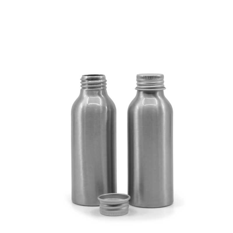 Bouteille en aluminium avec bouchon en aluminium argenté, 100 ml