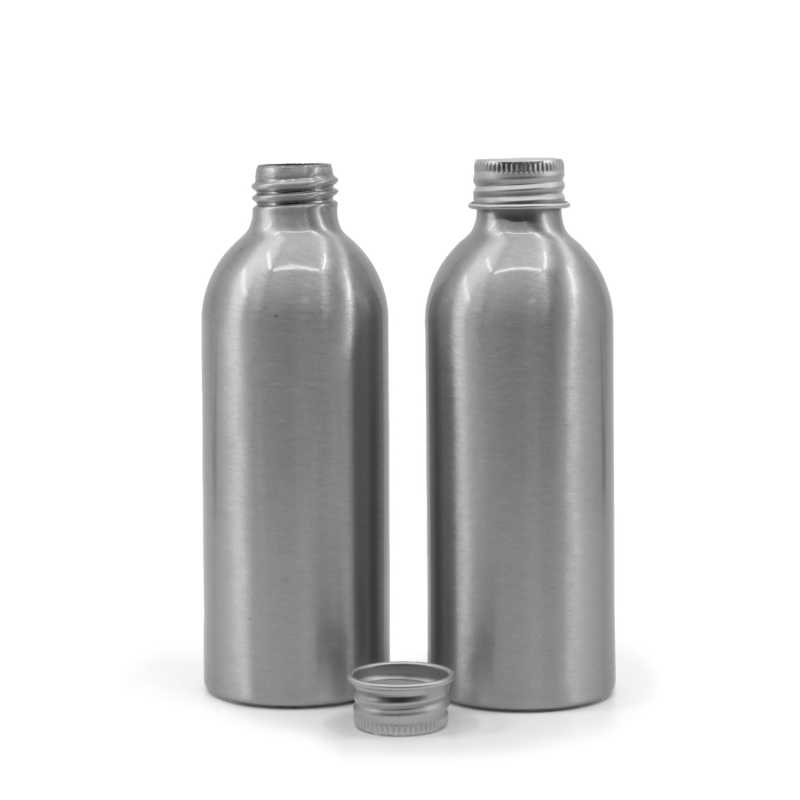 Bouteille en aluminium avec bouchon en aluminium argenté, 200 ml