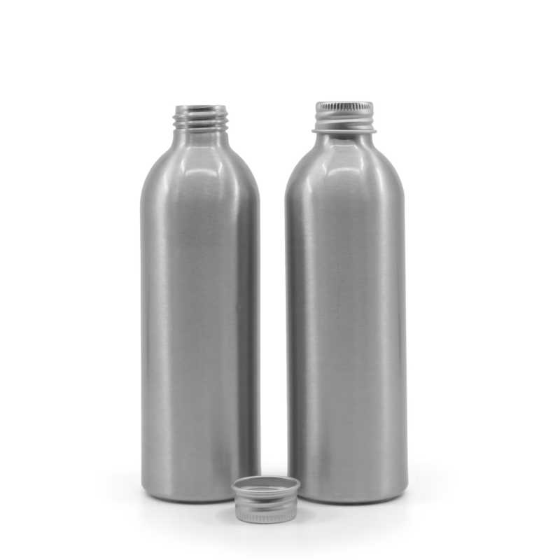 Bouteille en aluminium avec bouchon en aluminium argenté, 225 ml
