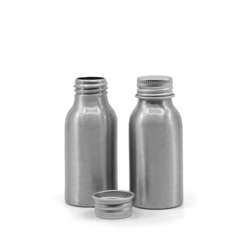 Bouteille en aluminium avec bouchon en aluminium argenté, 50 ml