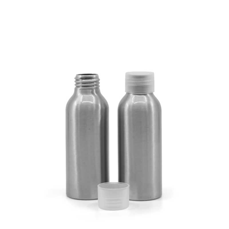 Flacon en aluminium, bouchon en plastique transparent, 100 ml