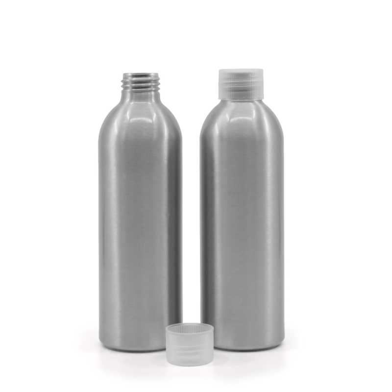 Bouteille en aluminium, bouchon en plastique transparent, 225 ml