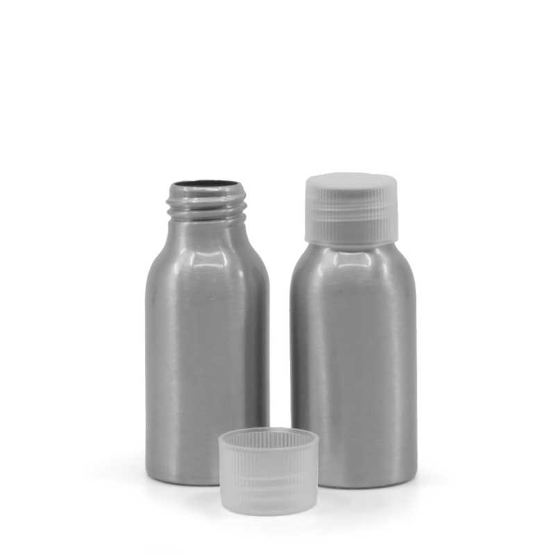 Flacon en aluminium, bouchon en plastique transparent, 50 ml
