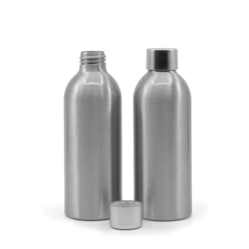 Bouteille en aluminium avec bouchon en argent mat, 200 ml