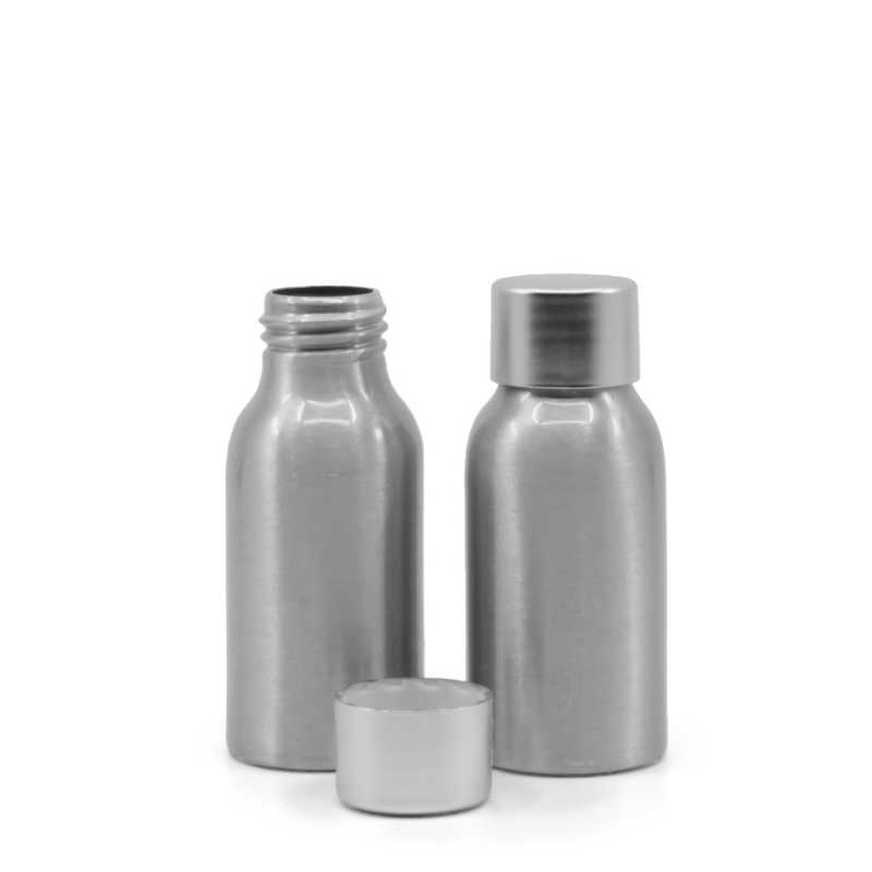 Bouteille en aluminium avec bouchon en argent mat, 50 ml