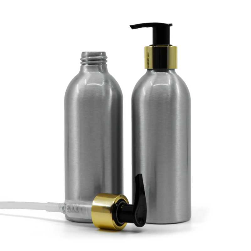 Bouteille en aluminium 200 ml, pompe dorée