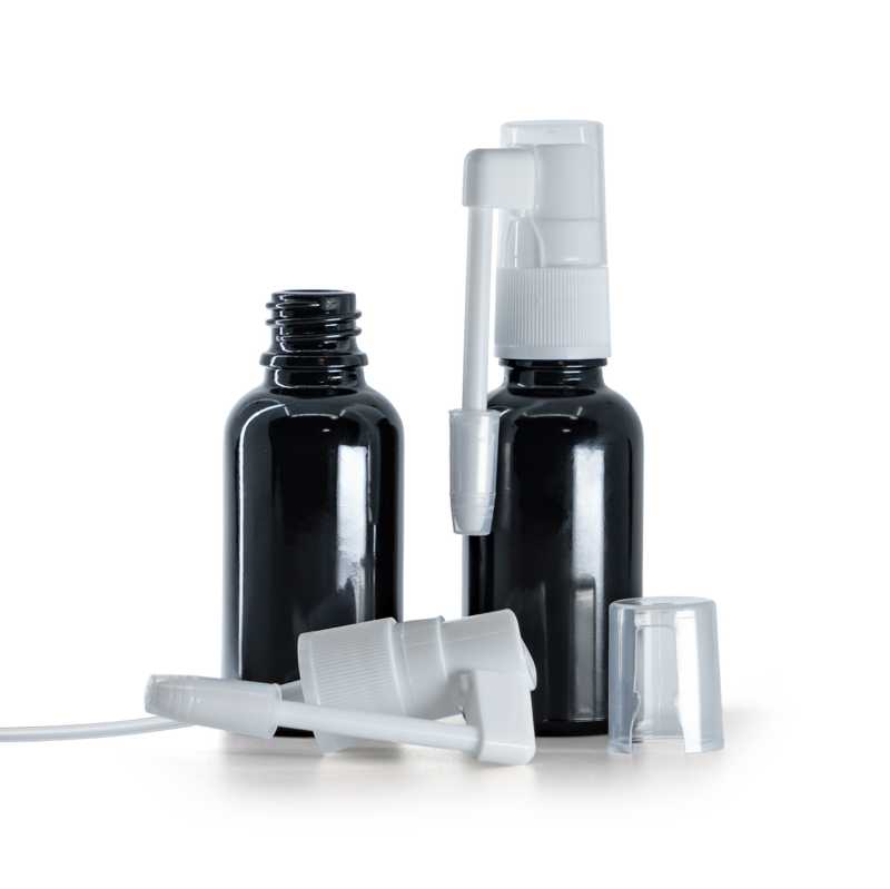Flacon en verre noir brillant, spray buccal, 30 ml