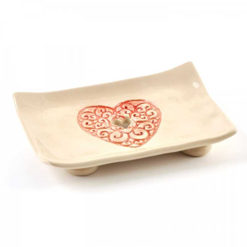 Porte-savon en céramique, cœur rouge