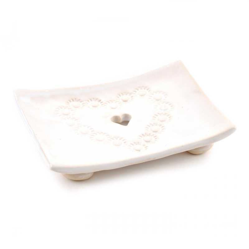 Porte-savon en céramique, cœur