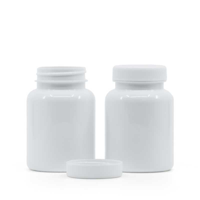 Pilulier en plastique blanc avec couvercle blanc, 150 ml