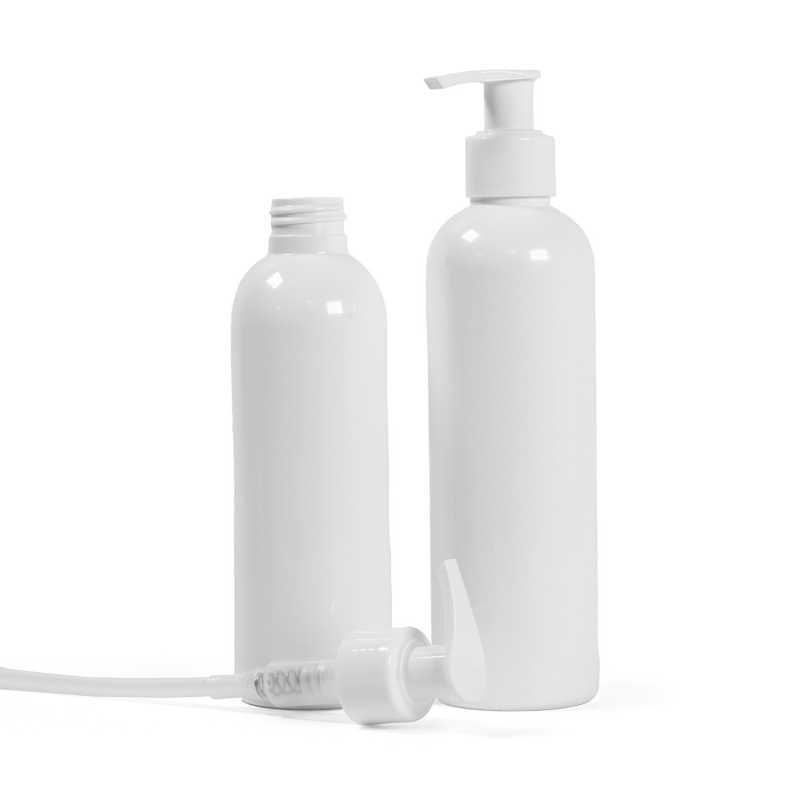 Bouteille en plastique blanc, pompe blanche, 250 ml