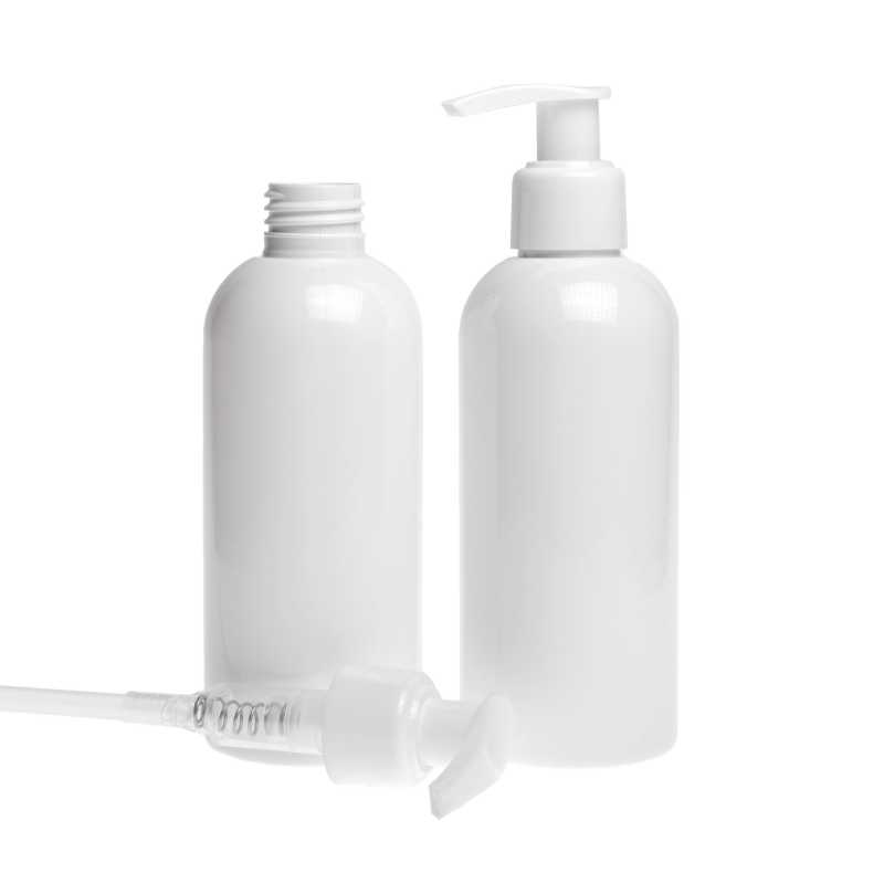 Bouteille en plastique blanc, pompe blanche, 300 ml