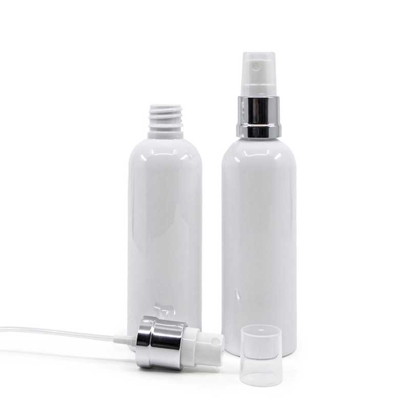 Flacon en plastique blanc, 18/410, spray blanc argenté, 100 ml