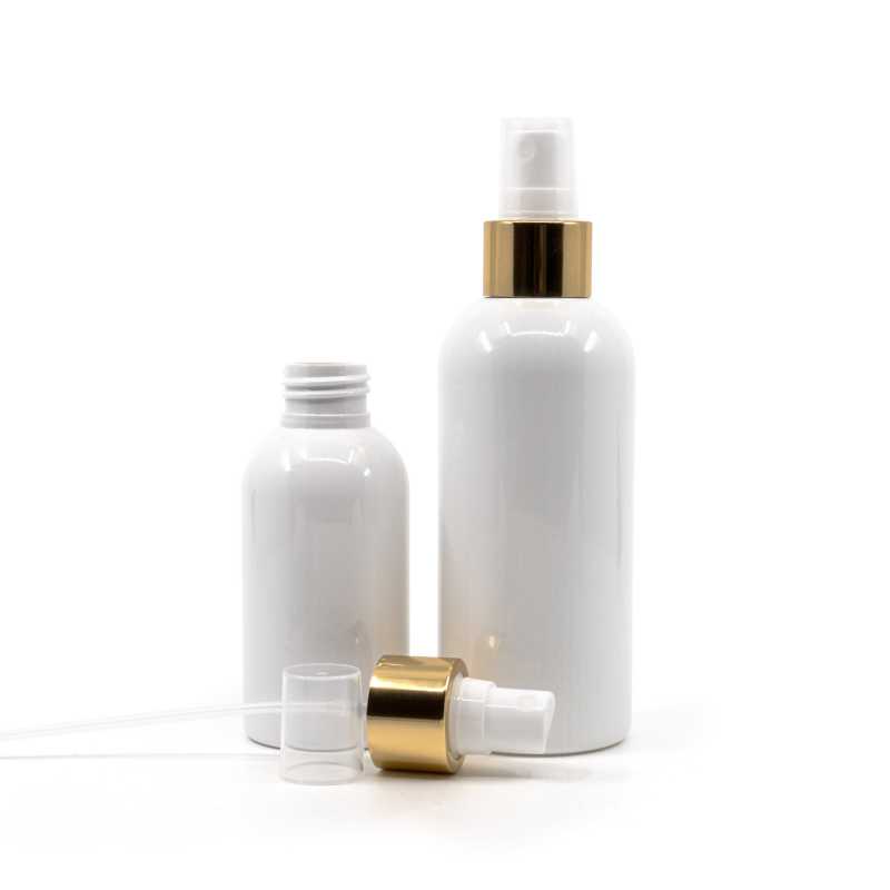 Flacon en plastique blanc, spray blanc avec collier doré brillant, 100 ml