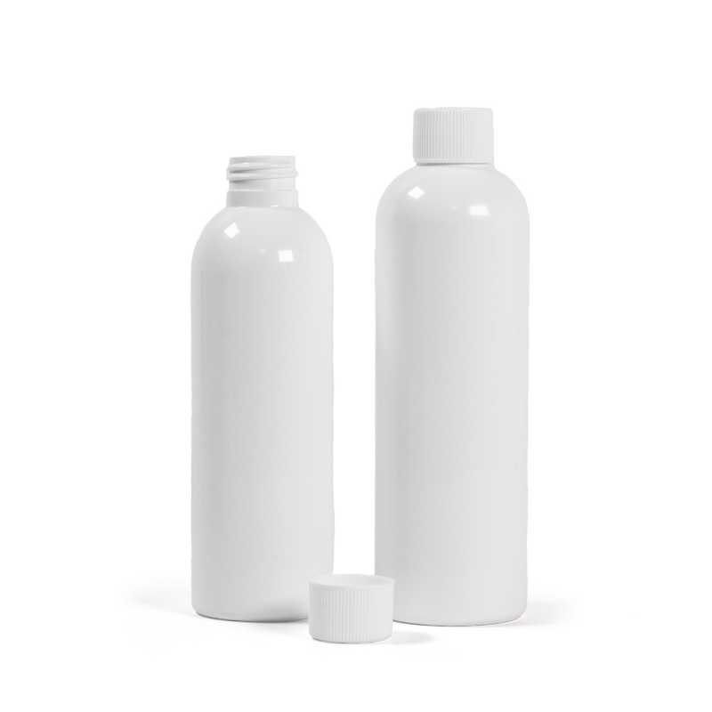 Bouteille en plastique blanc, bouchon blanc, 200 ml