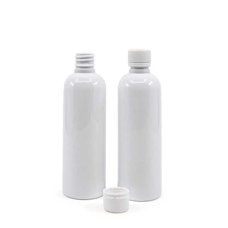 Flacon en plastique blanc, 18/410, bouchon de sécurité blanc, 100 ml