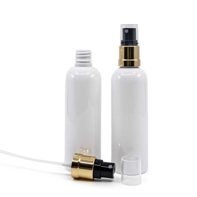 Bouteille en plastique blanc, 18/410, spray noir doré, 100 ml