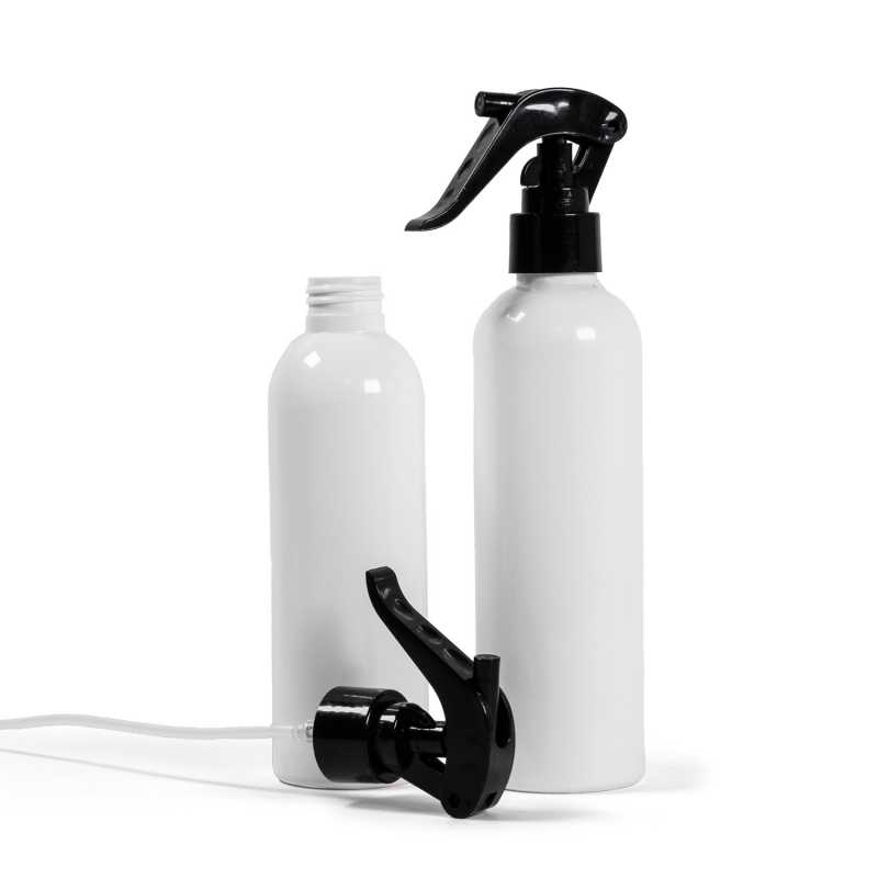 Bouteille en plastique blanc, vaporisateur à gâchette noir, 200 ml