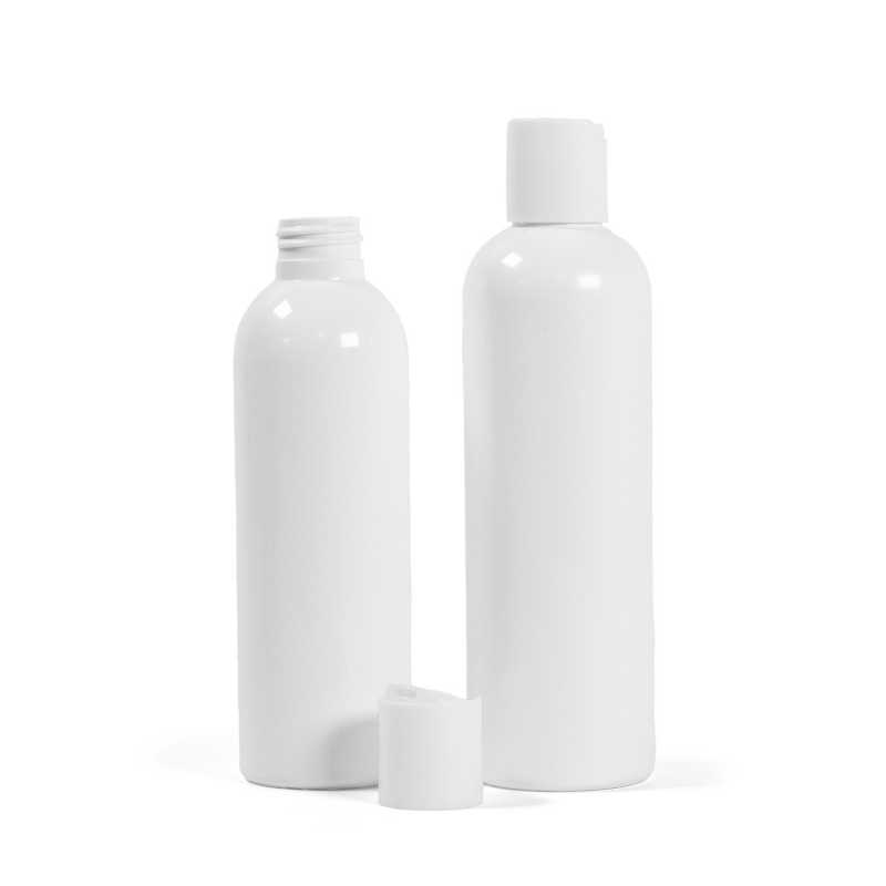 Bouteille en plastique blanc, bouchon à disque blanc, 200 ml